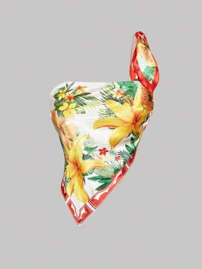 SHEIN MOD 女式蝴蝶结花卉上衣，斜纹花卉印花，度假，复活节女装，夏季，女式夏季装，优雅，波西米亚风，度假，海滩，女式西部装，可爱上衣，外出上衣