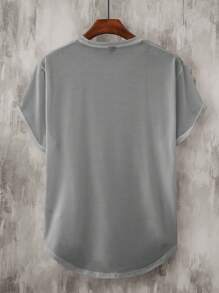 Manfinity Homme Men T-Shirts Fit Crew Neck Short Sleeve Slogan Tee Casual Mocha T-Shirt For Men Brown T-Shirt For Men Brown T Shirt Mocha T-Shirt Men Brown T Shirt Men T Shirt For Man, 2000s Style - Light Grey - View 2