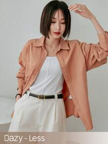 Dazy-Less Women's Solid Color Long Sleeve Casual Business Shirt,Fall Women Clothes - Coral Orange - View 14