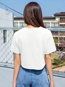 Dazy-Less 标语图案短款 T 恤 随心所欲 夏季 - 白色 - 查看 2