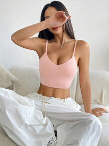 SHEIN EZwear 1 件女式纯色短款修身休闲背心 - 珊瑚粉 - 查看 8