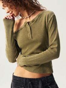 Bohemela BOHO Solid Color Asymmetrical Shoulder Long Sleeve Slim Fit Women T-Shirt