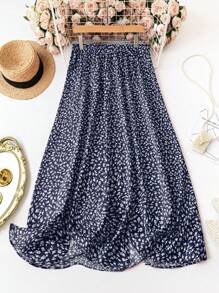 Breezaya Plus Size Vacation Leisure Front Button Floral Print Skirt For New Year Women Skirt