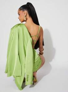 SHEIN Unity بليزر ربيعي كبير الحجم من القماش الساتان أمامي بأزرار، جاكيت صيفية للمناسبات الخاصة، حفلات الزفاف والحفلات والعشاء والحفلات الرسمية للنساء في فصلي الخريف والشتاء