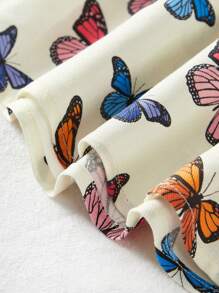 Cozy Pixies Sukienka dla dziewczynek z kwadratowym kołnierzykiem i wzorem motyli, falbaną w talii, uniwersalna i swobodna