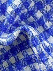 Swim Mod Blue Plaid Ruffled Spaghetti Strap Cute Swimwear Set For Women, Summer Beach Outfit - Blue - View 4