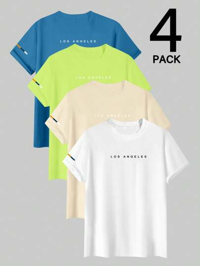 Manfinity EZcore Men's Casual Simple Letter Print Short Sleeve T-Shirt