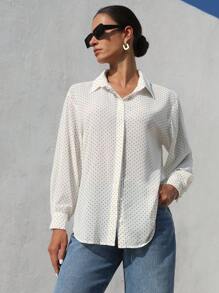 Aveloria Modichic 百搭百搭黑白波点雪纺透明领长袖女式衬衫，春夏季