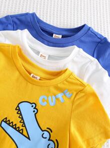 Cozy Pixies Set de 3 camisetas de manga corta cuello redondo suaves de punto con diseño de animales de dibujos animados para bebé niño