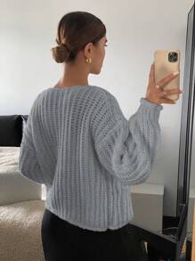 SHEIN Frenchy Chaqueta larga de punto de un solo abotonadura de manga larga y hombros caídos, de unicolor, para mujer, para otoño/invierno