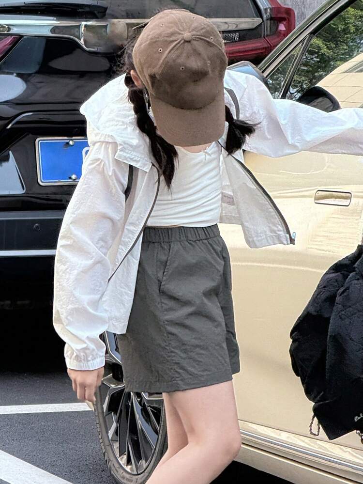 Children Tween Girls Spring/Summer 2 Pieces Set, Woven Contrast Colored Fall,Winter Hoodie