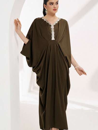 Al Najma 女士优雅亮片装饰蝙蝠袖阿拉伯风格连衣裙