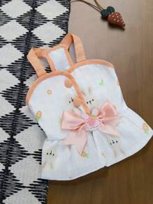 PETSIN Orange Spring/Summer Cute Bunny Ear & Carrot Print Decor Bow Pet Dress, Lightweight Breathable Leash Attached - Orange - View 2