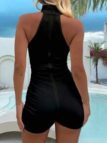 INAWLY Solva 女士纯色镂空性感吊带连体裤 - 黑色 - 查看 2