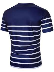 Manfinity Mode 男士时尚条纹圆领短袖小鸟徽标 T 恤