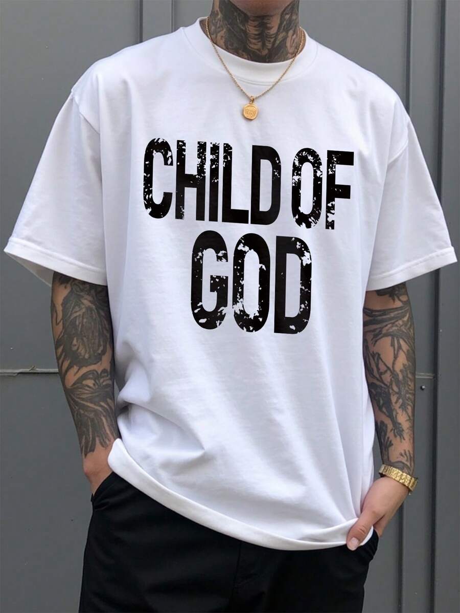 Manfinity Homme Manfinity Men's Crew Neck Short Sleeve Letter Print Simple Casual T-Shirt - White - View 1