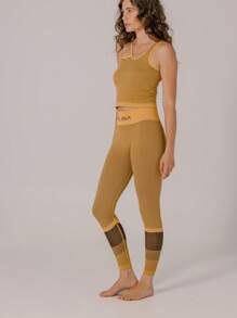 Aralina Leggings da donna casual e da fitness con stampe di lettere e righe - Castano - Visualizzare 7