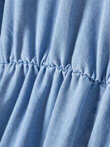 SHEIN Jacquard Tassel Collar Blue Denim Dress For Teenage Girls - Light Wash - View 3