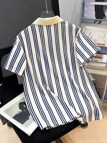 SHEIN Leap Crew Tween Boys' Casual Comfortable All-Match Versatile Printed Rib Knit Polo Collar Half-Placket Pullover Suitable For School, Garden, Beach, Birthday In Spring, Summer, Fall, Winter Seasons - White - View 7