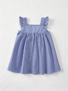 Cozy Pixies Robe décontractée et polyvalente pour bébé fille, avec imprimé floral, col carré, volants à l'ourlet, sans manches et taille resserrée