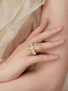 MOTF PREMIUM Anillo abierto con adorno floral de piedras strass - Dorado - Ver 5