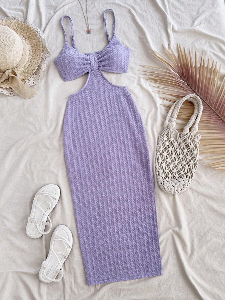 Soleia Váy vải thô hở eo gợi cảm cho kỳ nghỉ thường ngày - Màu tím - Xem 1
