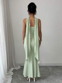 Elenzga Romantic & Elegant Scarf Collar Mermaid Dress - Green - View 2