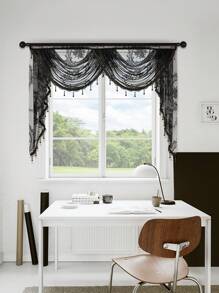 1 pieza Cortina de encaje francés negro, con estilo dulce y volante floral delicado, adecuado para decorar ventanas y puertas de la sala de estar y el dormitorio