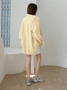 Dazy-Less 女式长袖纯色商务休闲衬衫，秋季女装 - 黃色 - 查看 7