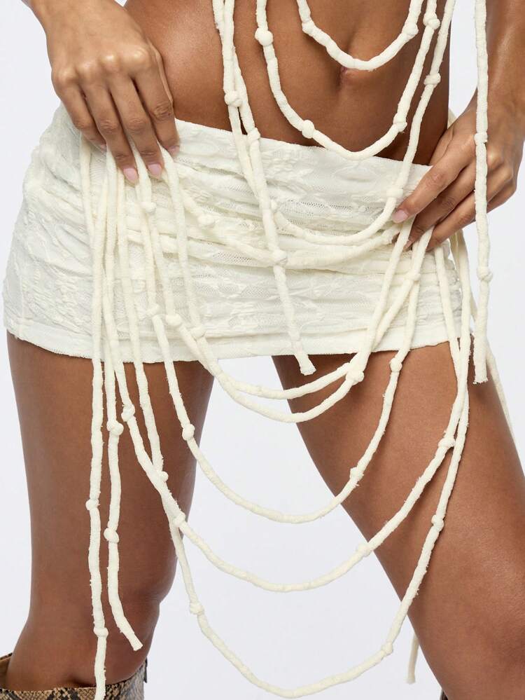 SUMWON WOMEN Distressed Mini Skirt With Cutout Design Fringe Detail