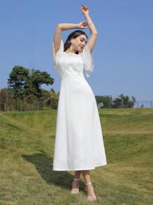 Modelyn Vestido largo de mujer elegante y romántico de gasa blanco con mariposas