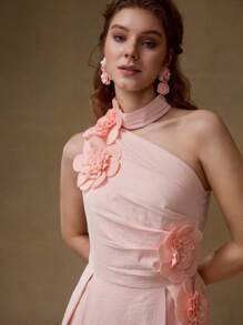 MOTF 3D FLOWER ASYMMETRICAL NECK MID-LENGTH DRESS - Pink - View 4