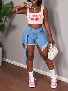 Slaydiva Women's Denim Shorts Sexy Fitted Shorts Pants Blue Denim Shorts Summer Vacation Woman Beach Y2k Cowgirl For Women Concert Women Rave Festival Low Rise Jeans - Light Wash - View 5