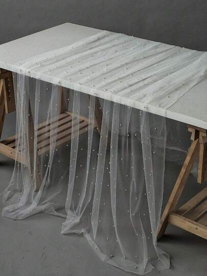 SHEIN 1 szt. Piękna biała perłowa tiulowa tkanina do dekoracji pokoju, zdobienia paznokci, rekwizytów fotograficznych, welonu ślubnego, obrusu i zasłony, dekoracji ślubnej, dekoracji imprezowej, dostępnych w sześciu rozmiarach