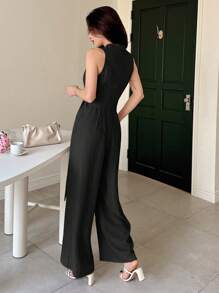 DAZY Effen kleur losse jumpsuit met strik taille, elegante zomer casual dames rompertjes