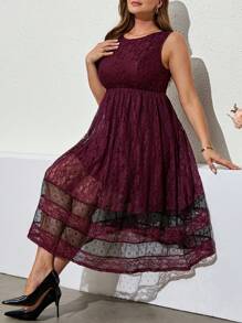 SHEIN Clasi Vestido Elegante Plus Size com Recortes Coloridos em Renda, Vestido para Convidada de Casamento, Vestido de Formatura Branco, Looks de Férias para Mulheres, Looks de Rave, Looks de Festival, Looks de Verão para Mulheres, Looks de Primavera para Mulheres, Vestido de Páscoa para Mulheres, Vestidos de Verão para Mulheres, Looks de Férias para Mulheres, Vestido de Formatura, Vestidos Soltos para Mulheres, Vestidos Elegantes para Mulheres, Dia das Mães, 4 de Julho, Vestido de Formatura, Looks de Brunch para Mulheres - Violeta - Visão 6
