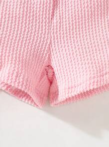 4pcs Baby Girls Hot Pink Summer Casual Vacation Plain Color Textured Set,Include Tank Top And Shorts,Toddlers Sleeveless Two Pieces Outfits - Multicolor - View 3