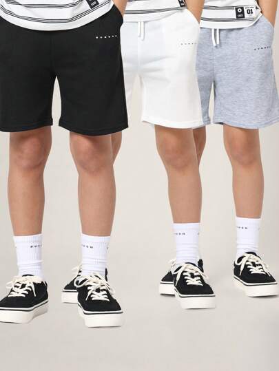 SUMWON 男童运动抓绒短裤，适合青少年运动休闲，春夏健身训练，弹性抽绳设计，方便穿脱，适合学校活动。