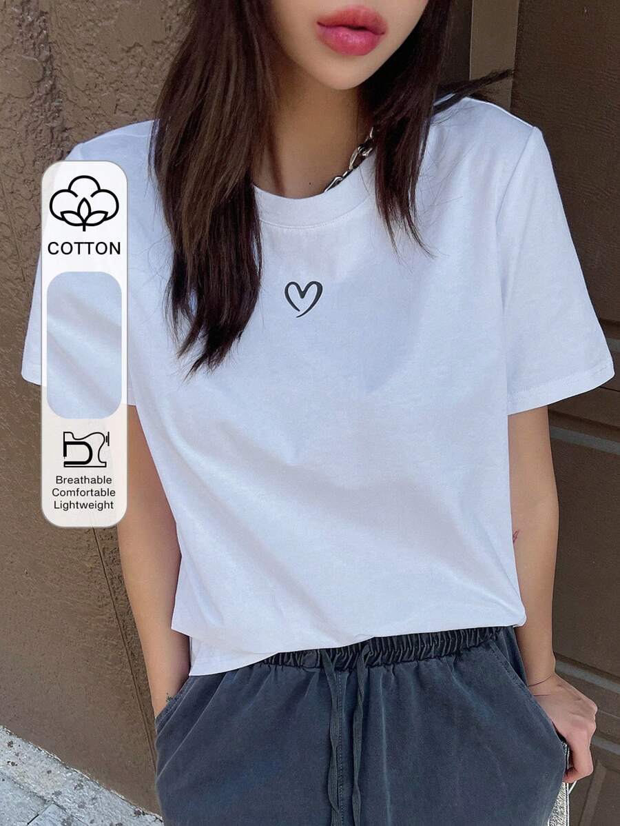 Dazy Star Thêu trái tim Áo thun - trắng - Xem 1