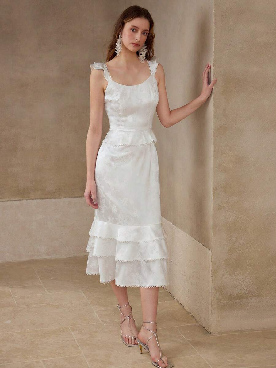 MOTF JACQUARD RUFFLE HEM DRESS