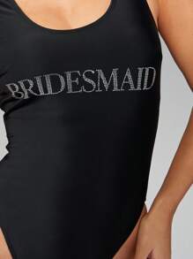MISSGUIDED Beach Scoop Neck Diamante Bridesmaid One Piece Swimsuit - Black - View 4