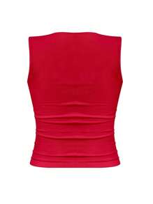 INAWLY 女士褶皱修身天鹅领休闲红色上衣