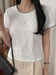 DAZY 女款圓領短袖t恤 - 白色 - 查看 4