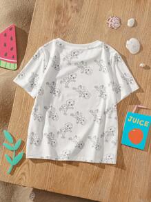 CoComelon X SHEIN Maglietta casual a girocollo con maniche corte, stampa ragazzo cartoni animati, versatile, per ragazzi