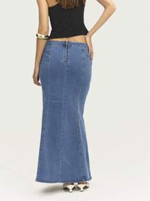 Nöista Mermaid Denim Skirt Long Length Zipper On The Back. Spring Summer - Dark Wash - View 5