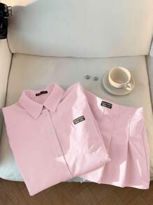 Comfortcana 2 件套女士新款衬衫和百褶裙 - 粉色 - 查看 5