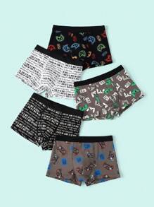 5pcs/Pack Tween Boys Video Game Print Soft Comfortable Boxer Briefs - Multicolor - View 3