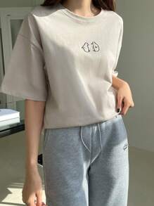 DAZY Camiseta de manga caída con gráfico de dibujos animados para el verano - Caqui - Ver 9