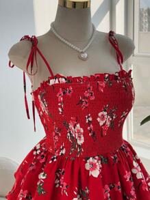 Sweetra 大码女式细肩带系腰分层花卉印花连衣裙