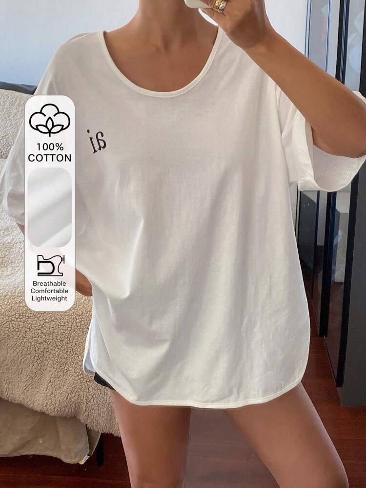 Women Letter Print Oversized Long/Short Sleeve T-Shirt,Fall Clothes